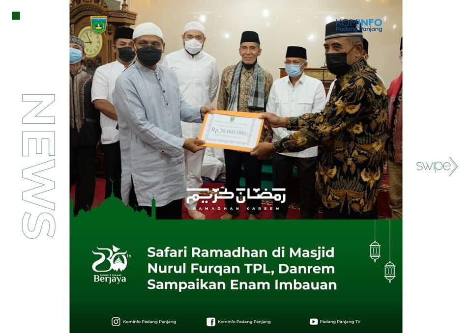 Danrem 032/Wbr Serahkan Bantuan Masjid di Padang Panjang