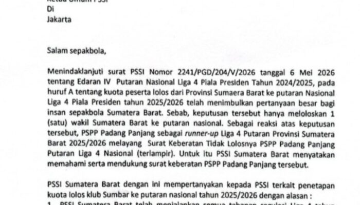 Protes Keras Soal Keputusan Kuota Putaran Nasional Liga 4, PSSI Sumbar Akan Perjuangkan Hak PSPP