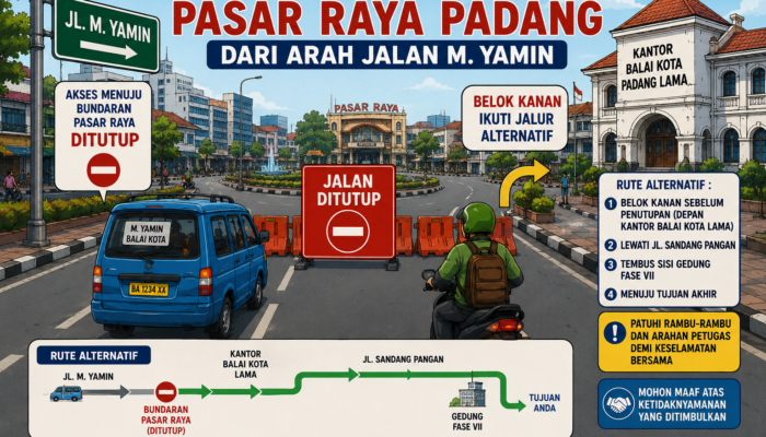 Hati-hati, Sebagian Jalan ke Pasar Raya Padang Ditutup